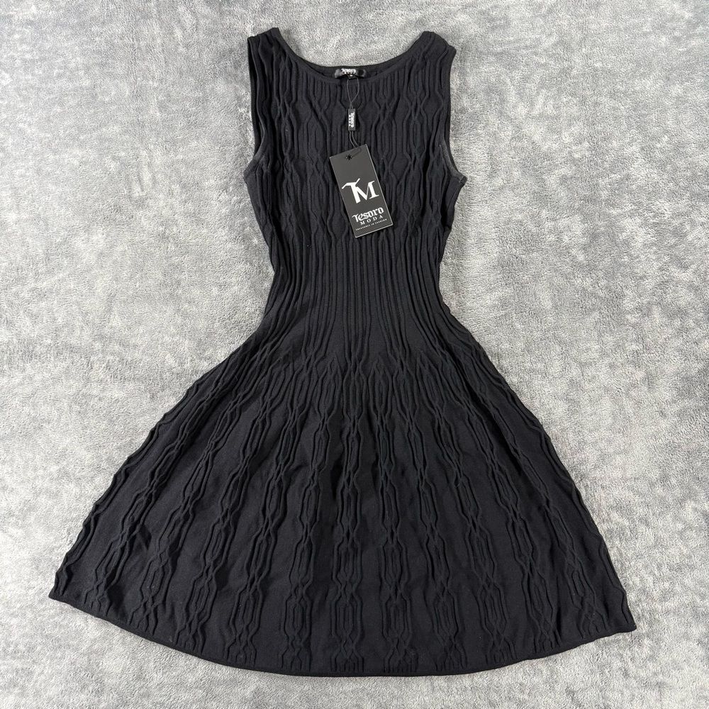 Tesoro Moda Black Pleated Dress Cocktail Gathered Waist Whimsigoth Gothic Grunge